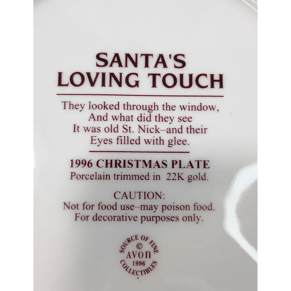 Santas Loving Touch 1996 Avon Christmas Plate
